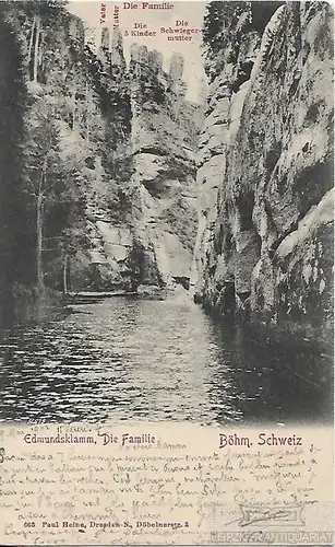 AK Edmundsklamm. Die Familie. Böhm. Schweiz. ca. 1902, Postkarte. Serien Nr