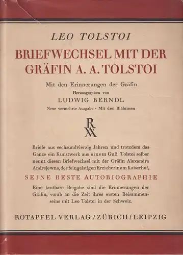 Buch: Briefwechsel mit der Gräfin A. A. Tolstoi, Tolstoi, Leo, 1926, gut