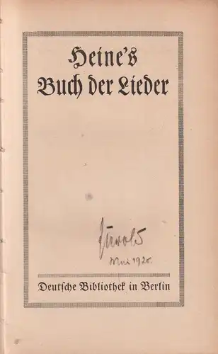 Buch: Heine's Buch der Lieder, Heine, Heinrich. Deutsche Bibliothek