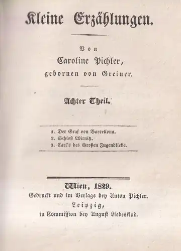 Buch: Kleine Erzählungen, 7. und 8. Theil, Caroline Pichler, Sämmtliche Werke