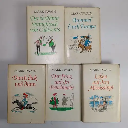 5 Bücher Mark Twain Romane, Bummel, dick und dünn, Bettelknabe, Mississippi ...