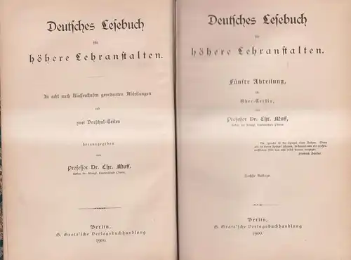 Buch: Deutsches Lesebuch für höhere Lehranstalten, Ober-Tertia, Muff, 1900, Grot