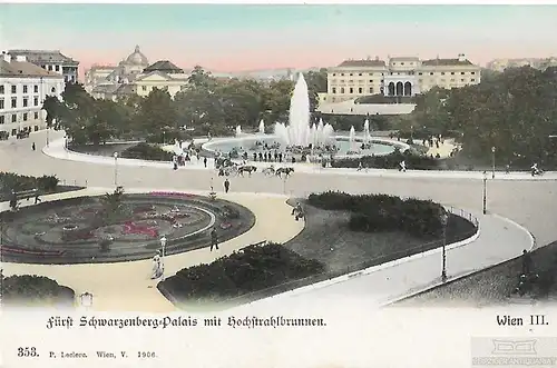 AK Wien. Fürst Schwarzenberg-Palais mit Hochstrahlbrunnen. ca. 1906, Postkarte