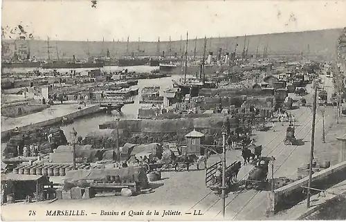 AK Merseille. Bassins et Quais de la Joliette. ca. 1907, Postkarte. Serien Nr