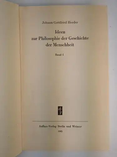 Buch: Ideen zur Philosophie der Geschichte der Menschheit 1+2, Herder, 2 Bände