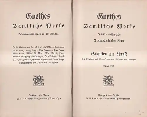 Goethes Sämtliche Werke 33/34/35: Schriften zur Kunst I-III, Cotta, 3 Bände