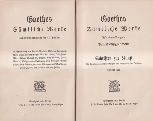 Goethes Sämtliche Werke 33/34/35: Schriften zur Kunst I-III, Cotta, 3 Bände