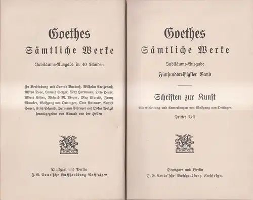 Goethes Sämtliche Werke 33/34/35: Schriften zur Kunst I-III, Cotta, 3 Bände