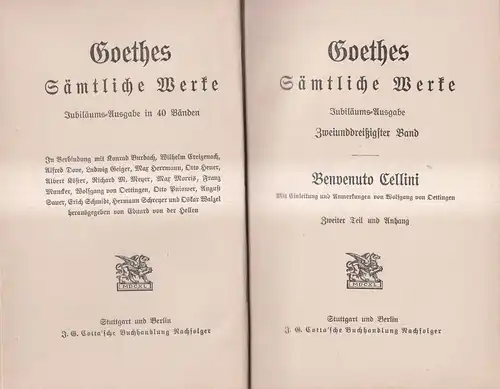 Goethes Sämtliche Werke 31/32: Benvenuto Cellini I + II, Cotta, 2 Bände