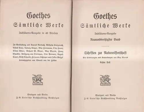 Goethes Sämtliche Werke 39/40: Schriften zur Naturwissenschaft I + II, Cotta
