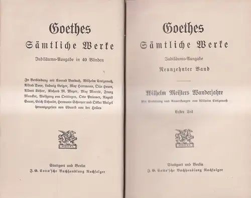 Goethes Sämtliche Werke 19/20: Wilhelm Meisters Wanderjahre I + II, Cotta, 2 Bde