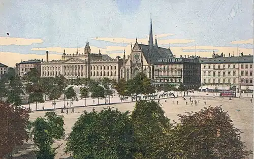 AK Leipzig. Augustusplatz. Litho ca. 1908, Postkarte. No. 12, Verlag Trinks & Co