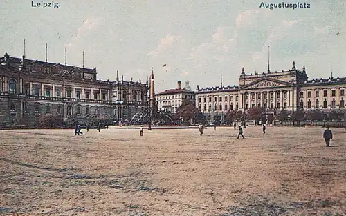 AK Leipzig. Augustusplatz. Litho ca. 1916, Postkarte. 1916, gebraucht, gut