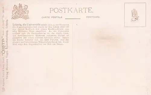AK Leipzig. Universität, Augustusplatz, Postkarte, Verlag Hermann Vogel