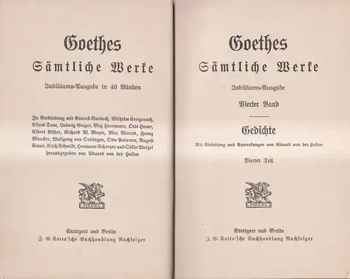 Buch: Goethes Sämtliche Werke 4 - Gedichte IV. J. W. Goethe, Cotta'sche Buchhand