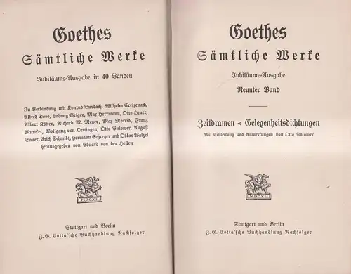 Buch: Goethes Sämtliche Werke 9: Zeitdramen, Gelegenheitsdichtungen, Cotta