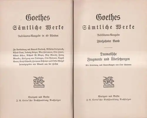 Buch: Goethes Sämtliche Werke 15: Dramatische Fragmente und Übersetzungen, Cotta