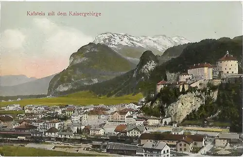 AK Kufstein mit dem Kaisergebirge. ca. 1909, Postkarte. Serien Nr, ca. 1909