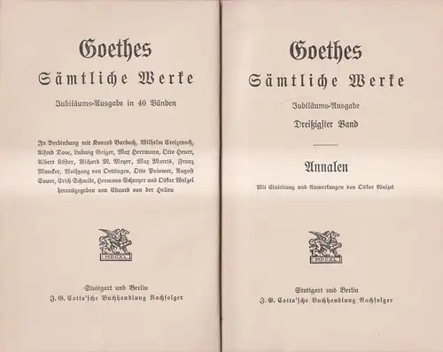 Buch: Goethes Sämtliche Werke 30: Annalen. J. W. Goethe, Cotta'sche Buchhandlung