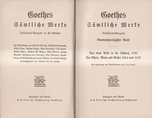 Goethes Sämtliche Werke 29: Aus einer Reise in die Schweiz 1797. Am Rhein ...