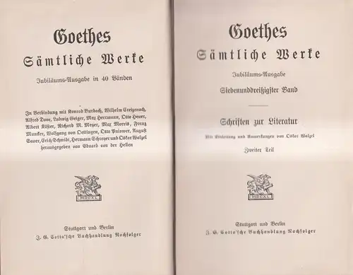 Buch: Goethes Sämtliche Werke 37 - Schriften zur Literatur II, Goethe, Cotta