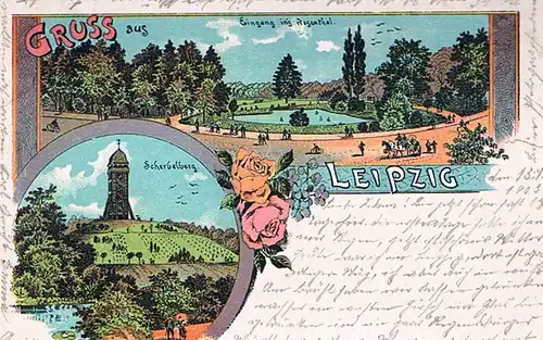 AK Gruss aus Leipzig. Eingang ins Rosental. Scherbelberg. Litho ca... Postkarte