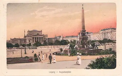AK Leipzig. Augustusplatz. Litho ca. 1911, Postkarte. No. 8, 1911