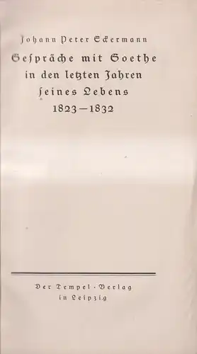 Buch: Gespräche mit Goethe, Eckermann, Johann Peter, Tempel Verlag, 2 Bände