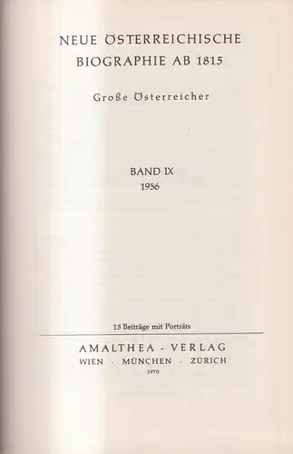 Buch: Neue Österreichische Biographie ab 1815, Große Österreicher. Band IX