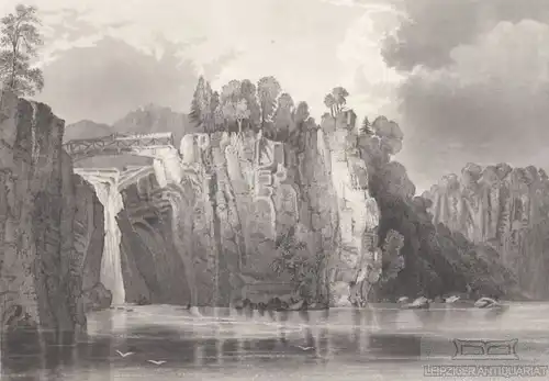 Passaie Falls. aus Meyers Universum, Stahlstich. Kunstgrafik, 1850