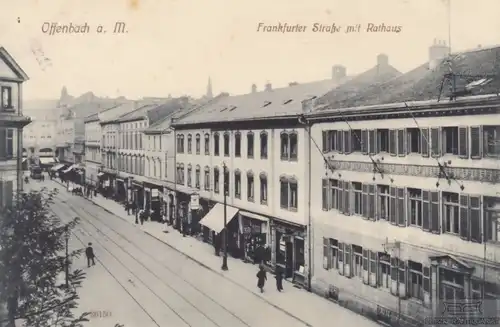 AK Offenbach a.M. Frankfurter Straße mit Rathaus. ca. 1912, Postkarte. Serien Nr