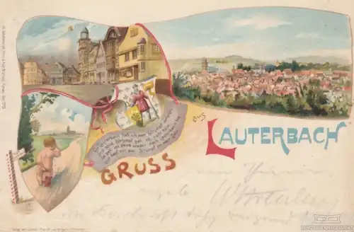 AK Gruss aus Lauterbach. Litho ca. 1901, Postkarte. Ca. 1901, gebraucht, gut
