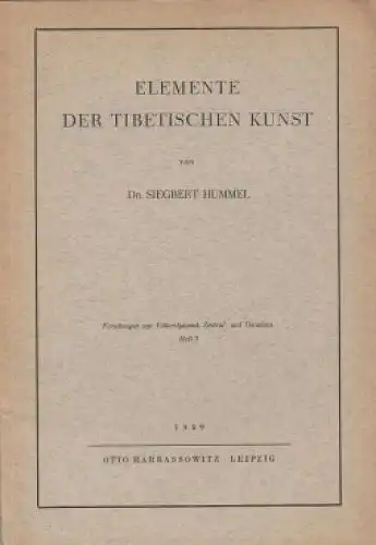Buch: Elemente der tibetischen Kunst, Hummel, Siegbert. 1949, gebraucht, gut