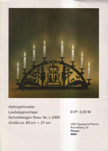 Heft mit Schnittbogen: Schwibbogen Dess. Nr. L 0300, VEB Tapisserie Plauen