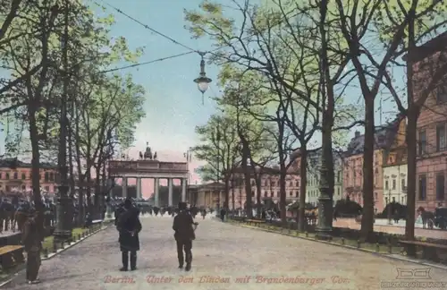 AK Berlin. Unter den Linden mit Brandenburger Tor. ca. 1912, Postkarte. Ca. 1912