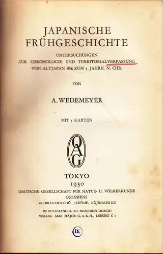 Buch: Japanische Frühgeschichte, Wedemeyer, A. 1930, gebraucht, gut