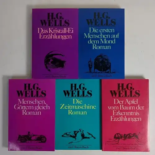 5 Taschenbücher H. G. Wells, Ullstein, Zeitmaschine, Kristall-Ei, Menschen ...