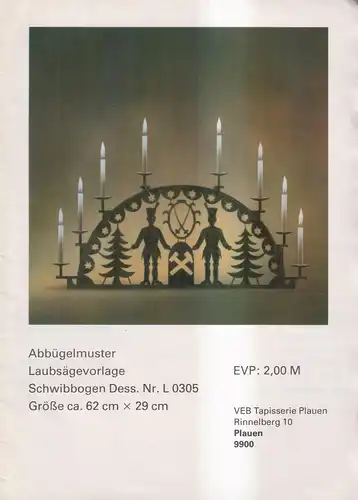 Heft mit Schnittbogen: Schwibbogen Dess. Nr. L 0305, VEB Tapisserie Plauen
