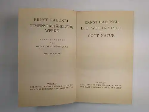 Buch: Gemeinverständliche Werke III-VI, Ernst Haeckel, 1924, Kröner / Henschel