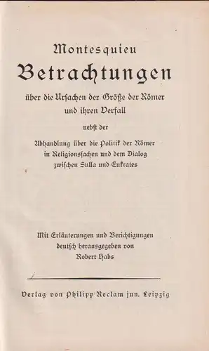 Buch: Die Größe der Römer und ihr Verfall, Montesquieu, Reclam, gebraucht, gut