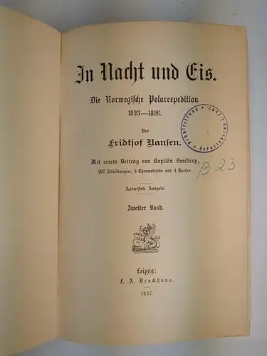 Buch: In Nacht und Eis, Nansen, Fridtjof. 2 Bände, 1897, F. A. Brockhaus