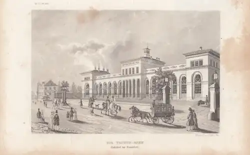 Die Taunus-Bahn (Bahnhof bey Frankfurt). aus Meyers Universum, Stahlstich. 1850