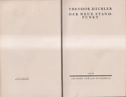Buch: Der neue Standpunkt, Theodor Däubler, 1919, Insel Verlag zu Leipzig