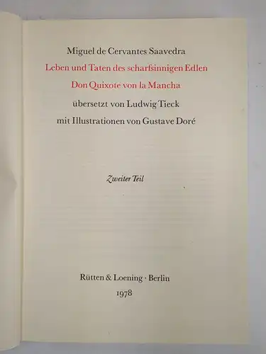 Buch: Don Quixote von la Mancha, 2. Teil. Cervantes, 1978, Rütten & Loening