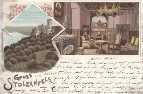 AK Gruss vom Stolzenfels. Zimmer der Kaiserin. Litho vor 1900, Postkarte