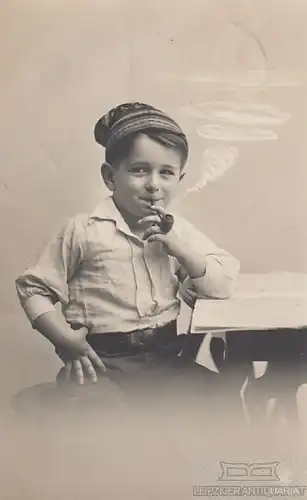 AK Kleiner Junge mit Pfeiffe, Postkarte. Fotokarte, 1912, gebraucht, gut