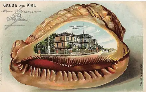 AK Gruss aus Kiel. Kaiserl. Yacht-Club Gebäude. Lithografie. ca. 1902, gut