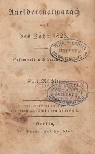 Buch: Anekdotenalmanach auf das Jahr 1828, Müchler, Karl. 1828, gebraucht, gut
