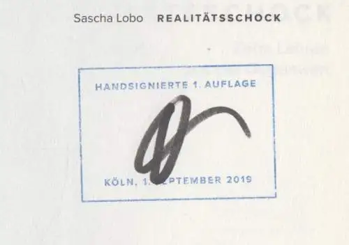 Buch: Realitätsschock, Lobo, Sascha, 2019, Kiepenheuer & Witsch, signiert