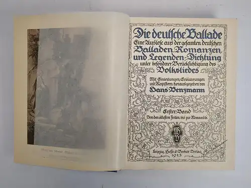 Buch: Die deutsche Ballade. Hans Benzmann, 1913, Hesse & Becker, 2 Bände in 1